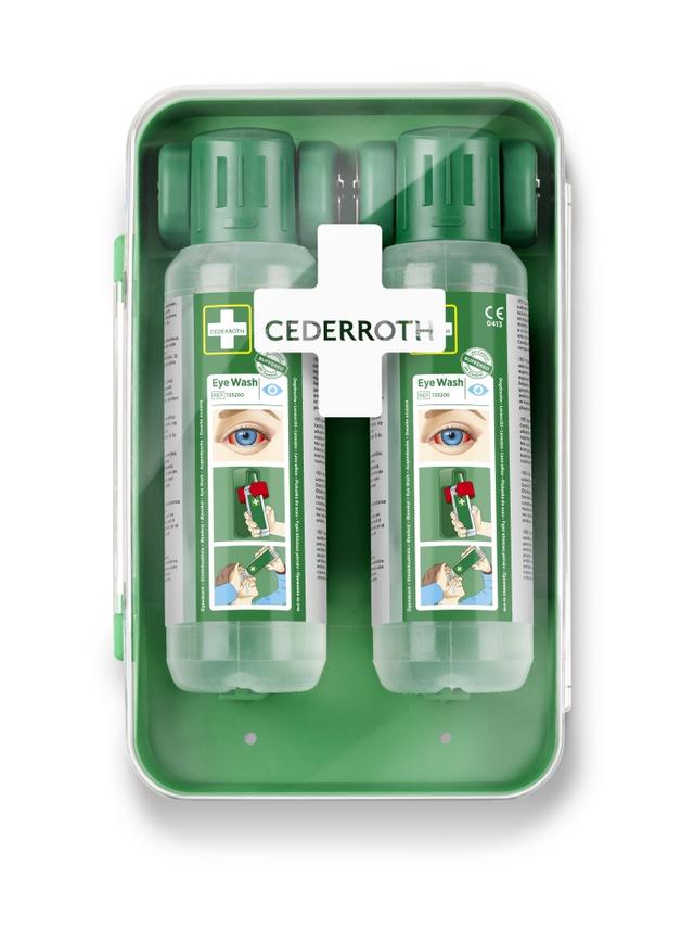 Cederroth øyeskylle kabinett, inkl 2 x 500 ml bufret Øyedusj
